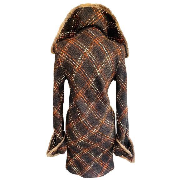 An Ren New York Vintage Plaid Wool Blend Bouclé Coat, Faux Shearling Trim Size S - Picture 3 of 12